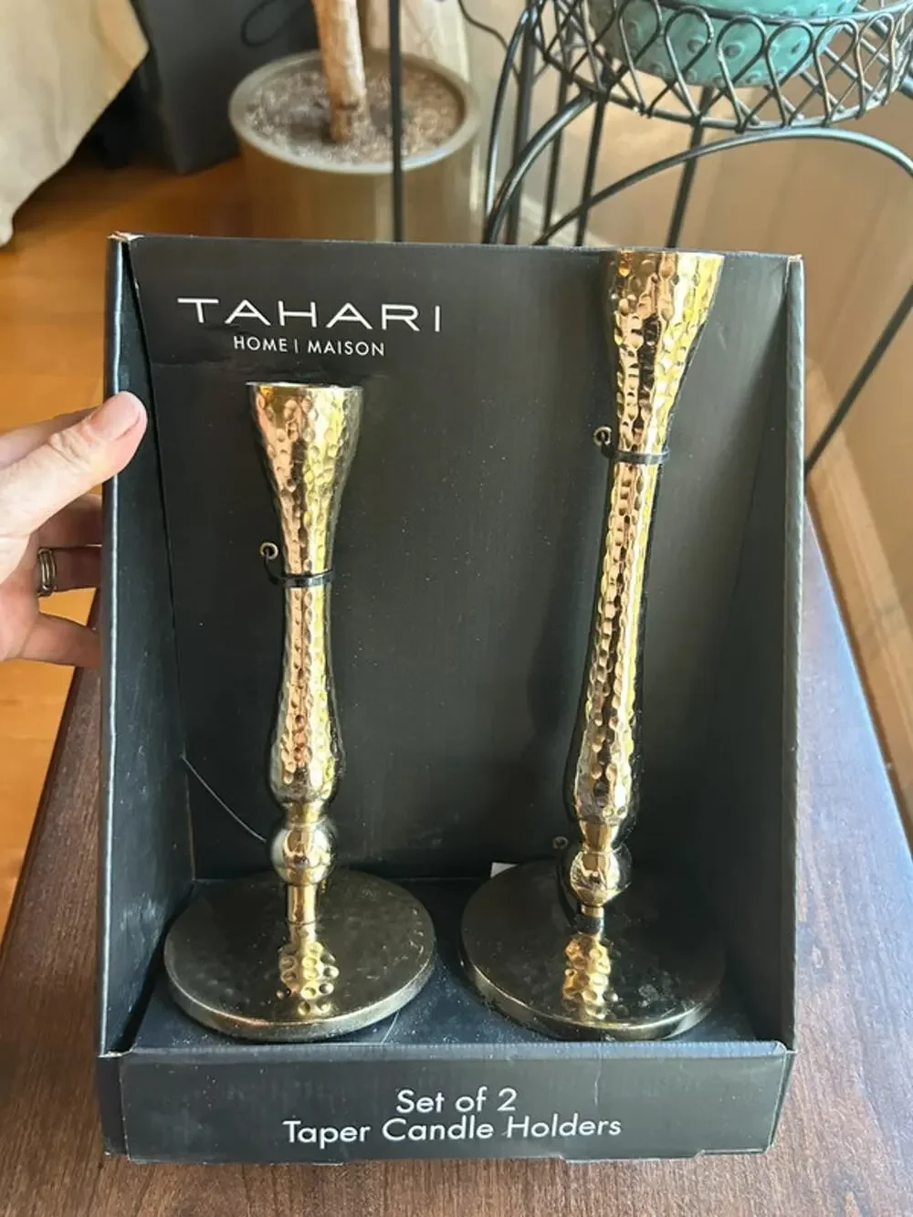 New Tahari Home hammered brass taper candle holders gold textured finish